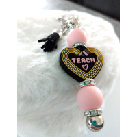 Sleutelhanger voor juf | teach | roze  | kado juf